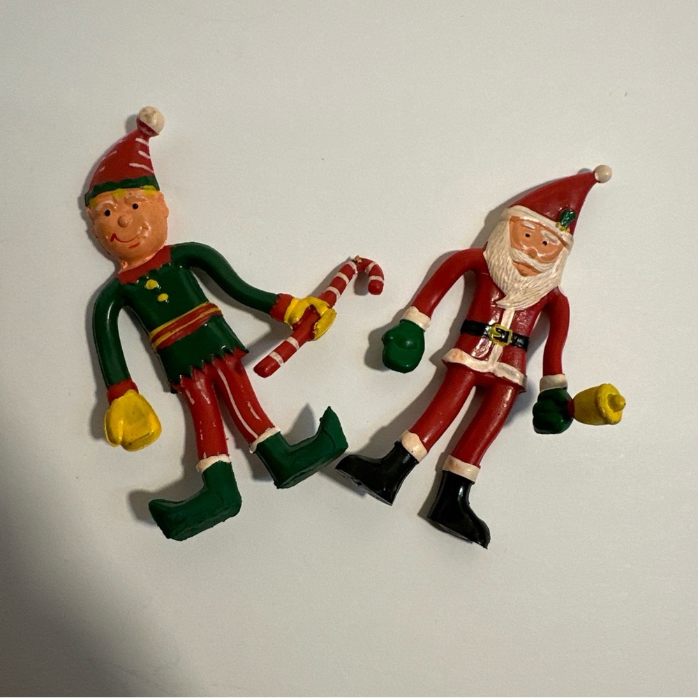 Vintage 1993 Tony Poseable Bendies Santa & Elf 4.5" Christmas